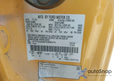 2015 Ford F-250 Xl from USA, damaged, VIN 1FT7X2A68FEB98170